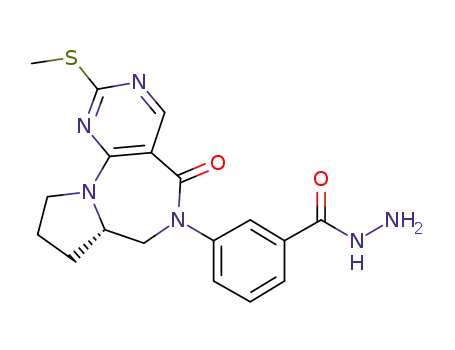 Molecular Structure of 1092113-64-8 ((S)-3-(9-methylthio-6-oxo-2,3,3a,4-tetrahydro-1H,6H-5,8,10,10b-tetraazabenzo[e]azulen-5-yl)benzoic hydrazide)