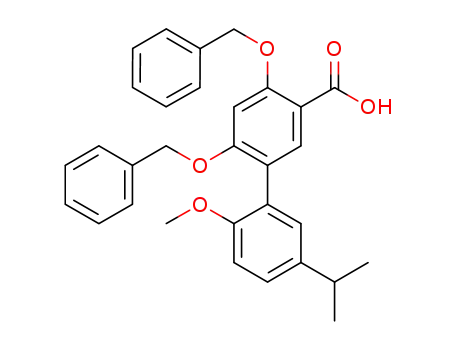 Molecular Structure of 1143624-55-8 (4,6-bis-benzyloxy-5'-isopropyl-2'-methoxybiphenyl-3-carboxylic acid)