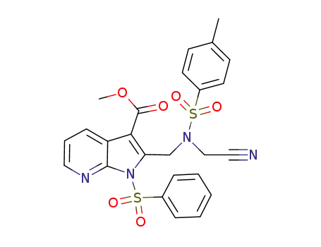 1-benzenesulfonyl-2-((cyanomethyl(toluene-4-sulfonyl)amin)methyl)-1H-pyrrolo[2,3-b]pyridine-3-carboxylic acid methyl ester