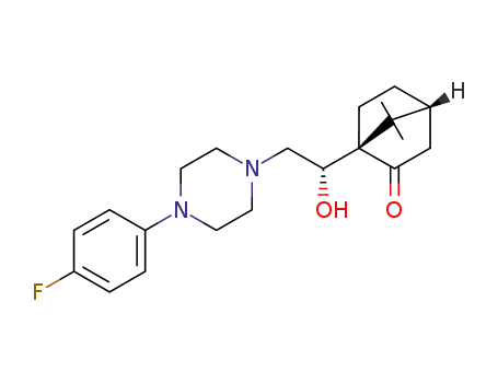 Molecular Structure of 1615687-99-4 ((1R,4R)-1-((S)-2-(4-(4-fluorophenyl)piperazin-1-yl)-1-hydroxyethyl)-7,7-dimethylbicyclo[2.2.1]heptan-2-one)
