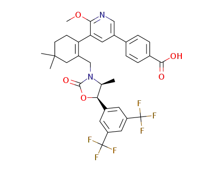 4-(3-(2-(((4S,5R)-5-(3,5-bis(trifluoromethyl)phenyl)-4-methyl-2-oxooxazolidin-3-yl)methyl)-4,4-dimethylcyclohex-1-enyl)-2-methoxypyridin-5-yl)benzoic acid