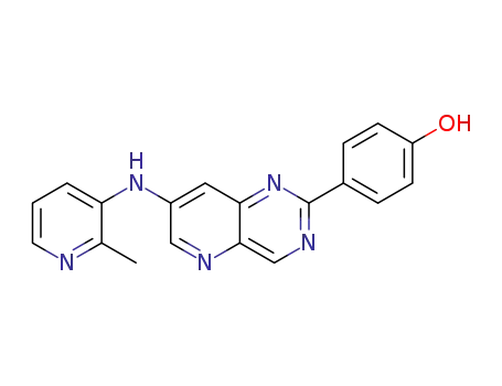 Molecular Structure of 1345956-37-7 (2-(4-hydroxyphenyl)-7-((2-methyl)-pyridin-3-ylamino)-pyrido[3,2-d]pyrimidine)