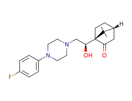 Molecular Structure of 1615687-82-5 ((1R,4R)-1-((R)-2-(4-(4-fluorophenyl)piperazin-1-yl)-1-hydroxyethyl)-7,7-dimethylbicyclo[2.2.1]heptan-2-one)
