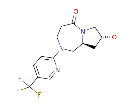 Molecular Structure of 1613630-18-4 ((8R,9aS)-8-hydroxy-2-[5-(trifluoromethyl)pyridin-2-yl]octahydro-5H-pyrrolo[1,2-a][1,4]diazepin-5-one)