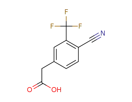 Molecular Structure of 1402446-14-3 (2-[4-cyano-3-(trifluoromethyl)phenyl]acetic acid)