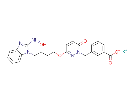 Molecular Structure of 1622069-40-2 (potassium 3-{3-[4-(2-amino-benzoimidazol-1-yl)-3-hydroxy-butoxy]-6-oxo-6H-pyridazin-1-ylmethyl}-benzoate)