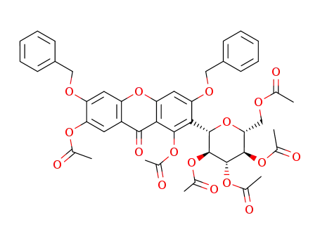 Molecular Structure of 31002-09-2 (1,7-Di-O-acetyl-2-C-(2,3,4,6-tetra-O-acetyl-β-D-glucopyranosyl)-3,6-di-O-benzylxanthone)