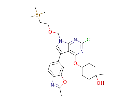 4-((2-chloro-5-(2-methylbenzo[d]oxazol-6-yl)-7-((2-(trimethylsilyl)ethoxy)-methyl)-7H-pyrrolo[2,3-d]pyrimidin-4-yl)oxy)-1-methylcyclohexanol