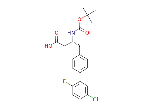 Molecular Structure of 1621527-49-8 ((R)-3-((tert-butoxycarbonyl)amino)-4-(5'-chloro-2'-fluoro-[1,1-biphenyl]-4-yl)butanoic acid)