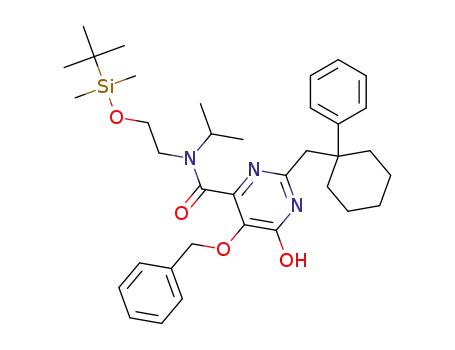5-benzyloxy-6-hydroxy-2-(1-phenylcyclohexylmethyl)pyrimidine-4-carboxylic acid [2-(tert-butyldimethylsilanyloxy)ethyl]isopropylamide