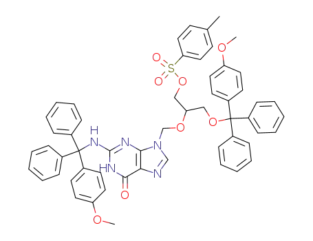 Molecular Structure of 103024-80-2 (N<sup>2</sup>-(p-anisyldiphenylmethyl)-9-<<(p-anisyldiphenylmethoxy)-3-(p-toluenesulfonyloxy)-2-propoxy>methyl>-guanine)