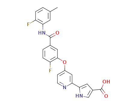 Molecular Structure of 1268619-84-6 (5-[4-(2-fluoro-5-{[(2-fluoro-5-methylphenyl)amino]carbonyl}phenoxy)pyridin-2-yl]-1H-pyrrole-3-carboxylic acid)