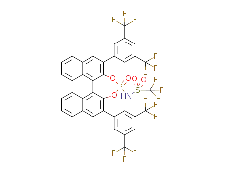 Molecular Structure of 1236120-02-7 (N-[(11bS)-2,6-bis[3,5-bis(trifluoromethyl)phenyl]-4-oxidodinaphtho[2,1-d:1',2'-f][1,3,2]dioxaphosphepin-4-yl]-1,1,1-trifluoro-Methanesulfonamide)