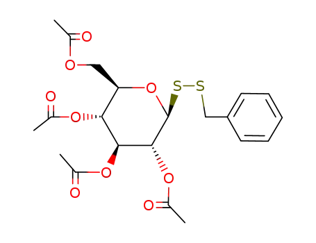 Molecular Structure of 6698-38-0 (2-[(acetyloxy)methyl]-6-(benzyldisulfanyl)tetrahydro-2H-pyran-3,4,5-triyl triacetate (non-preferred name))