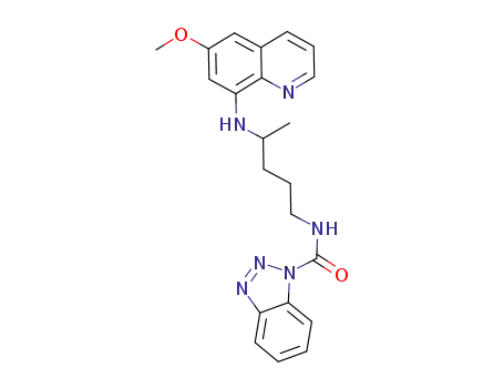 Molecular Structure of 1042740-40-8 ((N-(4-((6-methoxyquinolin-8-yl)amino)pentyl)-1H-benzo[d][1,2,3]triazole-1-carboxamide))