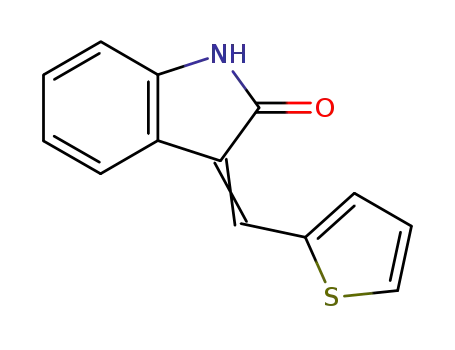 Molecular Structure of 62540-08-3 (2H-Indol-2-one, 1,3-dihydro-3-(2-thienylmethylene)-)