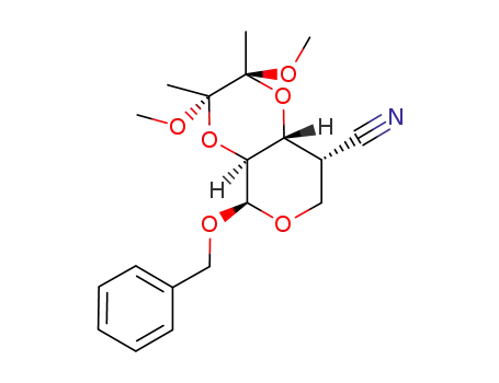 Molecular Structure of 1084896-40-1 (Benzyl 4-Cyano-4-deoxy-2,3-O-[(1S,2S)-1,2-dimethoxy-1,2-dimethyl-1,2-ethanediyl]-β-D-arabinopyranoside)