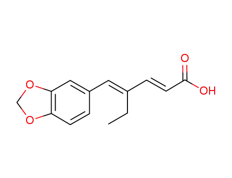 Molecular Structure of 911410-81-6 ((2E,4E)-4-(benzo[d][1,3]dioxol-5-ylmethylene)hex-2-enoic acid)
