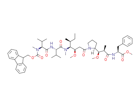 Molecular Structure of 863971-38-4 (L-Phenylalanine, N-[(9H-fluoren-9-ylmethoxy)carbonyl]-N-methyl-L-valyl-L-valyl-(3R,4S,5S)-3-methoxy-5-methyl-4-(methylamino)heptanoyl-(αR,βR,2S)-β-methoxy-α-methyl-2-pyrrolidinepropanoyl-, methyl ester)