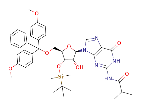 Molecular Structure of 81256-89-5 (N2-isobutyryl-5'-O-(4,4'-dimethoxytrityl)-3'-O-tert-butyldimethylsilyl guanosine)