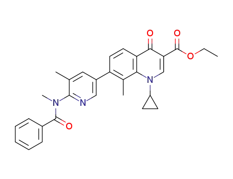 Molecular Structure of 446299-90-7 (ethyl 7-[6-[benzoyl(methyl)amino]-5-methyl-3-pyridyl]-1-cyclopropyl-8-methyl-4-oxo-quinoline-3-carboxylate)