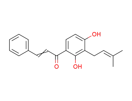 Molecular Structure of 51619-57-9 (1-[2,4-dihydroxy-3-(3-methylbut-2-en-1-yl)phenyl]-3-phenylprop-2-en-1-one)