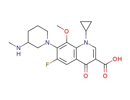 Molecular Structure of 165619-85-2 (3-Quinolinecarboxylic acid, 1-cyclopropyl-6-fluoro-1,4-dihydro-8-Methoxy-7-[3-(MethylaMino)-1-piperidinyl]-4-oxo-)