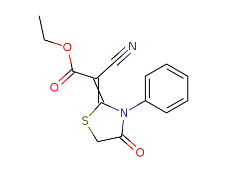 Molecular Structure of 30740-63-7 (ethyl (2E,2Z)-cyano(4-oxo-3-phenyl-1,3-thiazolidin-2-ylidene)ethanoate)