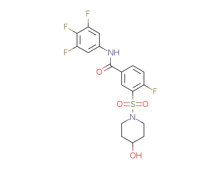 Molecular Structure of 1445790-55-5 (4-fluoranyl-3-(4-oxidanylpiperidin-1-yl)sulfonyl-N-[3,4,5-tris(fluoranyl)phenyl]benzamide)