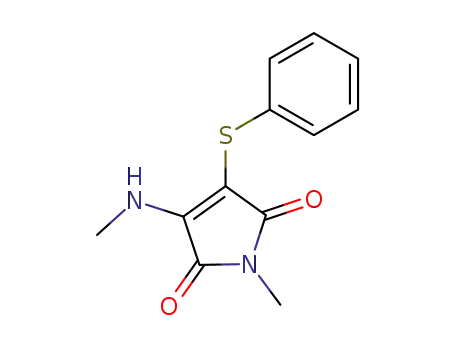 Molecular Structure of 64094-04-8 (1H-Pyrrole-2,5-dione, 1-methyl-3-(methylamino)-4-(phenylthio)-)