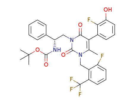 (R)-tert-butyl (2-(5-(2-fluoro-3-hydroxyphenyl)-3-(2-fluoro-6-(trifluoromethyl)benzyl)-4-methyl-2,6-dioxo-2,3-dihydropyrimidine-1(6H)-yl)-1-phenylethyl)carbamate