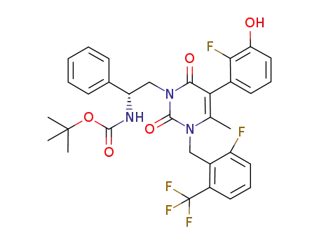 (R)-tert-butyl (2-(5-(2-fluoro-3-hydroxyphenyl)-3-(2-fluoro-6-(trifluoromethyl)benzyl)-4-methyl-2,6-dioxo-2,3-dihydropyrimidine-1(6H)-yl)-1-phenylethyl)carbamate