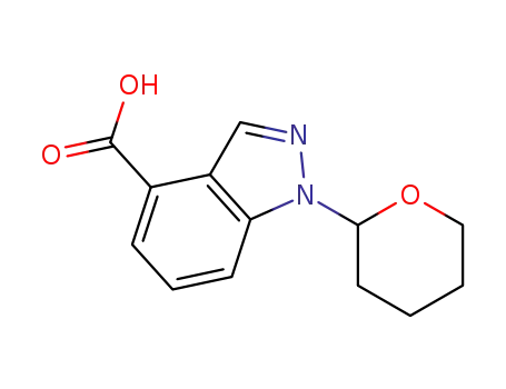 Molecular Structure of 1000576-23-7 (4-Carboxy-1-(tetrahydro-2H-pyran-2-yl)-1H-indazole, 2-(4-Carboxy-1H-indazol-1-yl)tetrahydro-2H-pyran)
