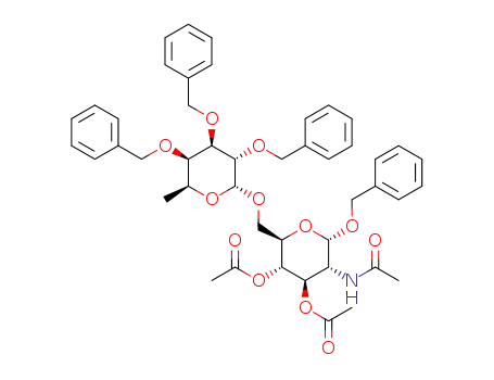 Molecular Structure of 33639-78-0 (Benzyl 2-Acetamido-3,4-di-O-acetyl-2-deoxy-6-O-(tri-O-benzyl-L-fucopyranosyl)-
α-D-glucopyranoside  (4:1 α/β mixture))