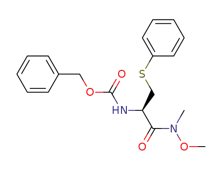 Molecular Structure of 197302-33-3 (benzyl [(2R)-1-[methoxy(methyl)amino]-1-oxo-3-(phenylsulfanyl)-2-propanyl]carbamate)