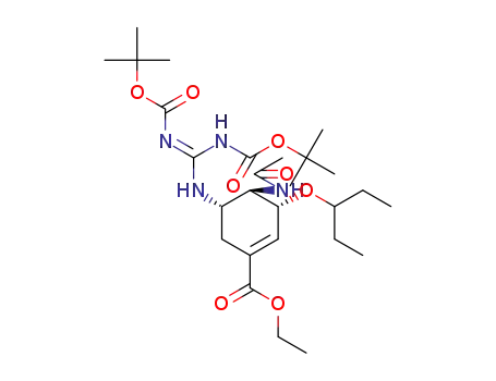 Molecular Structure of 208720-81-4 ((3R,4R,5S)-5-[[(1Z)-[[(tert-butoxy)carbonyl]amino]([[(tert-butoxy)carbonyl]imino])methyl]amino]-4-acetylamino-3-(pentan-3-yloxy)cyclohex-1-ene-1-carboxylic acid ethyl ester)