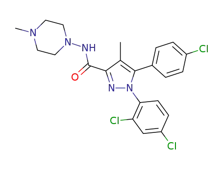 Molecular Structure of 953758-69-5 (5-(4-chlorophenyl)-1-(2,4-dichlorophenyl)-4-methyl-N-(4-methylpiperazin-1-yl)-1H-pyrazole-3-carboxamide)