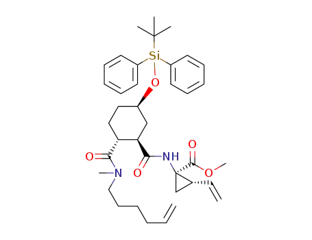 Molecular Structure of 1265883-91-7 ((1R,2S)-methyl 1-((1R,2R,5R)-5-(tert-butyldiphenylsilyloxy)-2-(hex-5-enyl(methyl)carbamoyl)cyclohexanecarboxamido)-2-vinylcyclopropanecarboxylate)