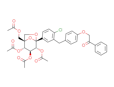 Molecular Structure of 1426925-07-6 ((1R,2S,3S,4R,5S)-1-(acetoxymethyl)-5-(4-chloro-3-(4-(2-oxo-2-phenylethoxy)benzyl)phenyl)-6,8-dioxabicyclo[3.2.1]octane-2,3,4-triyl triacetate)