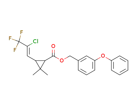 Molecular Structure of 68127-80-0 ((3-phenoxyphenyl)methyl (1S,3R)-3-[(Z)-2-chloro-3,3,3-trifluoro-prop-1 -enyl]-2,2-dimethyl-cyclopropane-1-carboxylate)