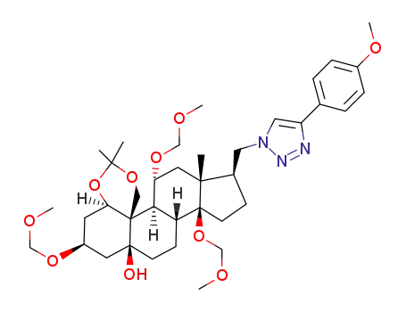 Molecular Structure of 1526915-34-3 ((3S,3aR,5R,5bR,9aR,11S,12aS,14bS)-5,11,14b-tris(methoxymethoxy)-3-((4-(4-methoxyphenyl)-1H-1,2,3-triazol-1-yl)methyl)-3a,8,8-trimethylhexadecahydro-1H-cyclopenta[7,8]phenanthro[4,4a-d][1,3]dioxin-12a-ol)