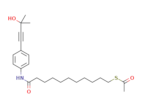 Molecular Structure of 1453813-97-2 (S-(11-((4-(3-methyl-3-((2-nitrobenzyl)oxy)but-1-yn-1-yl)phenyl)amino)-11-oxoundecyl)ethanethioate)
