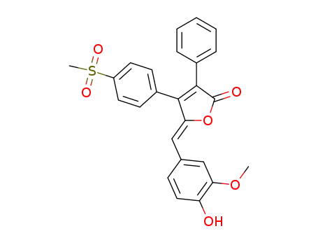 Molecular Structure of 1448458-82-9 ((5Z)-5-(4-hydroxy-3-methoxybenzylidene)-4-(4-(methylsulfonyl)phenyl)-3-phenylfuran-2(5H)-one)