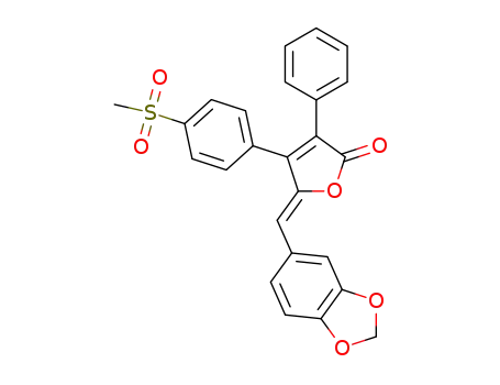 Molecular Structure of 1448458-91-0 ((5Z)-5-((benzo[d][1,3]dioxol-5-yl)methylene)-4-(4-(methylsulfonyl)phenyl)-3-phenylfuran-2(5H)-one)