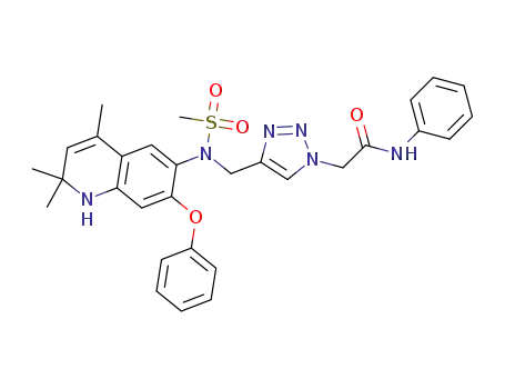 Molecular Structure of 1601552-69-5 (N-phenyl-2-(4-((N-(2,2,4-trimethyl-7-phenoxy-1,2-dihydroquinolin-6-yl)methanesulfonamido)methyl)-1H-1,2,3-triazol-1-yl)acetamide)