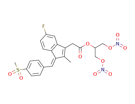 Molecular Structure of 1538580-37-8 ((Z)-1,3-bis(nitrooxy)propan-2-yl 2-(5-fluoro-2-methyl-1-(4-(methylsulfonyl)benzylidene)-1H-inden-3-yl)acetate)