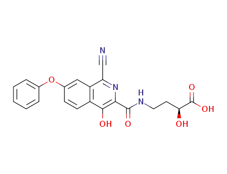 Molecular Structure of 1455088-71-7 ((S)-4-(1-cyano-4-hydroxy-7-phenoxyisoquinoline-3-carboxamido)-2-hydroxybutanoic acid)