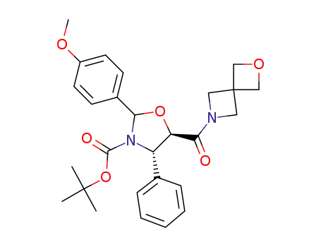 Molecular Structure of 1449279-90-6 ((4S,5R)-tert-butyl-2-(4-methoxyphenyl)-4-phenyl-5-(2-oxa-6-azaspiro[3.3]heptane-6-carbonyl)oxazolidine-3-carboxylate)