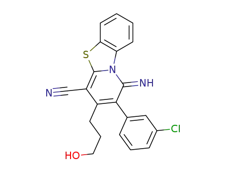 Molecular Structure of 1549536-42-6 (2-(3-chlorophenyl)-3-(3-hydroxypropyl)-1-imino-1H-pyrido[2,1-b][1,3]benzothiazole-4-carbonitrile)