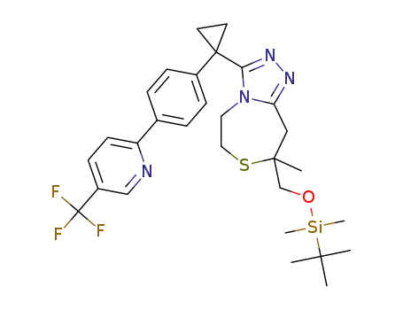 Molecular Structure of 1403396-51-9 (8-({[tert-butyl(dimethyl)silyl]oxy}methyl)-8-methyl-3-(1-{4-[5-(trifluoromethyl)pyridin-2-yl]phenyl}cyclopropyl)-5,6,8,9-tetrahydro[1,2,4]triazolo[4,3-d][1,4]thiazepine)